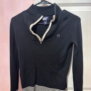 Lands' End Black and Cream Women's Cowl Neck Sweater